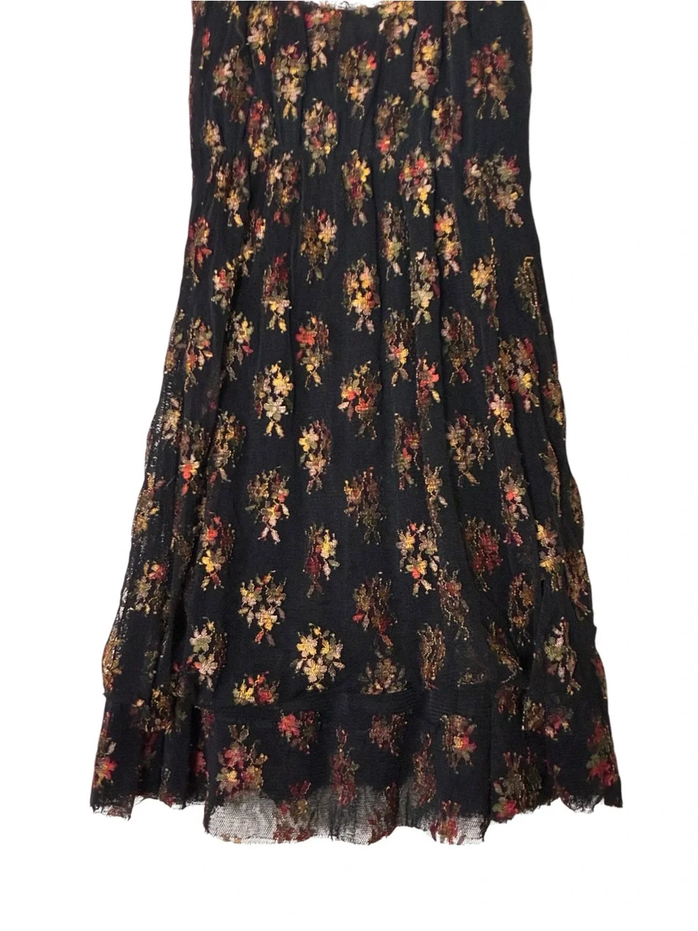 Free People | Black floral scoop neck romantic lace tie waist mini dress small
